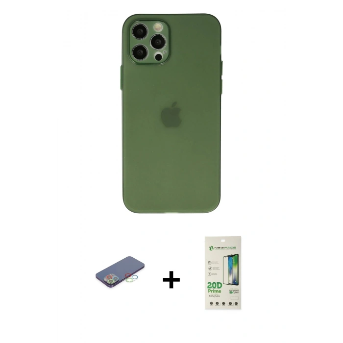 MARSİLYAN™- iPhone 12 Pro Max Kılıf Atlas Minimal Prime - Siyah 20D Premium Cam Ekran Koruyucu + Renkli Kamera Lens Koruma Cam - MI