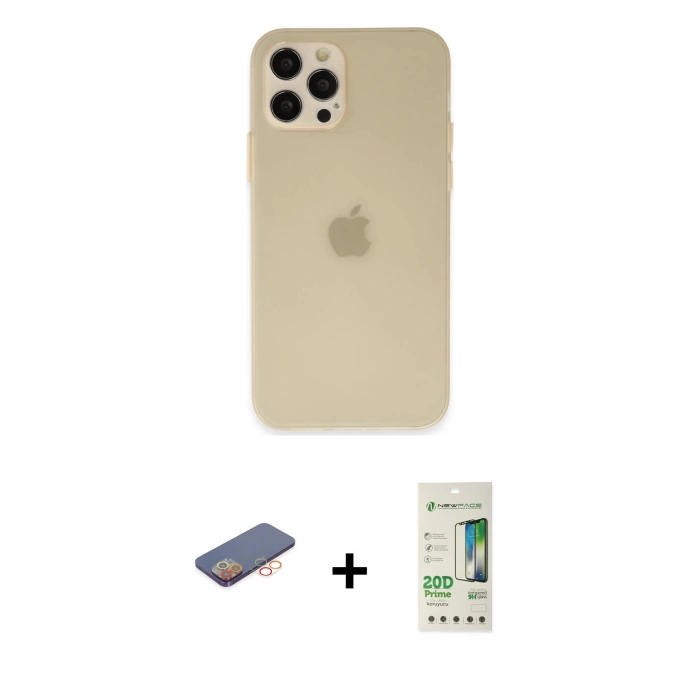 MARSİLYAN™- iPhone 12 Pro Max Kılıf Atlas Minimal Prime - Siyah 20D Premium Cam Ekran Koruyucu + Renkli Kamera Lens Koruma Cam - TU