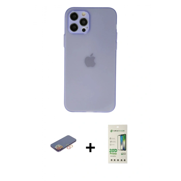 MARSİLYAN™- iPhone 12 Pro Max Kılıf Atlas Minimal Prime - Siyah 20D Premium Cam Ekran Koruyucu + Renkli Kamera Lens Koruma Cam - TU