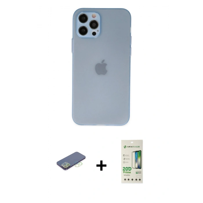 MARSİLYAN™- iPhone 12 Pro Max Kılıf Atlas Minimal Prime - Siyah 20D Premium Cam Ekran Koruyucu + Renkli Kamera Lens Koruma Cam - YL