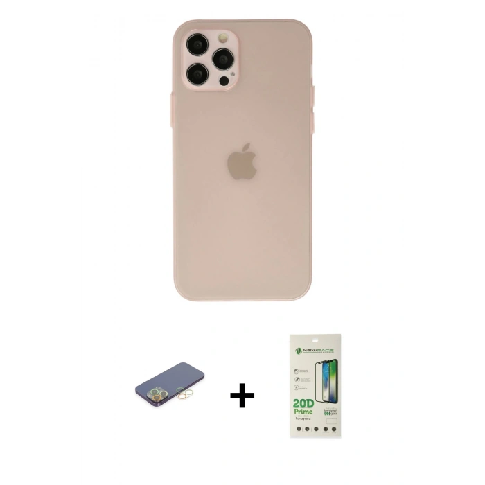 MARSİLYAN™- iPhone 12 Pro Max Kılıf Atlas Minimal Prime - Siyah 20D Premium Cam Ekran Koruyucu + Sarı Renkli Kamera Lens Koruma Cam