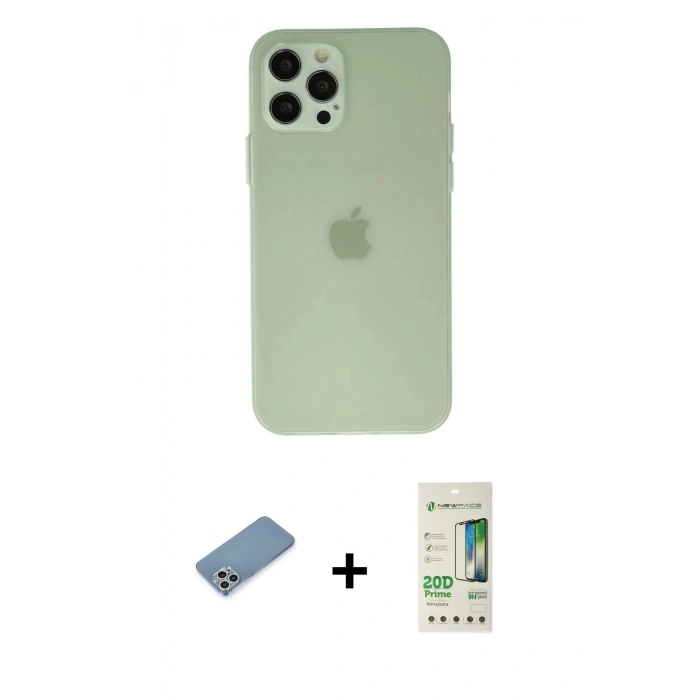 MARSİLYAN™- iPhone 12 Pro Max Kılıf Atlas Minimal Prime - Siyah 20D Premium Cam Ekran Koruyucu + Shine Kamera Lens Koruma Cam - GS