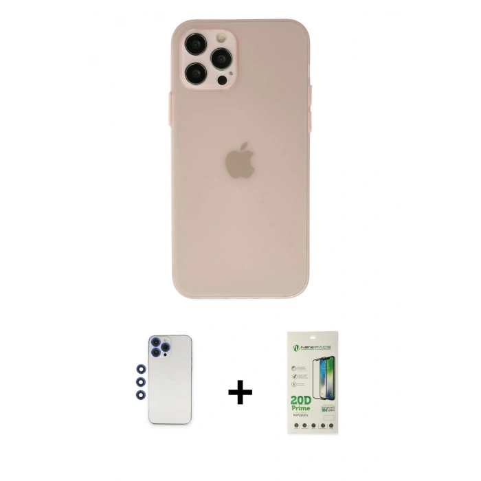 MARSİLYAN™- iPhone 12 Pro Max Kılıf Atlas Minimal Prime - Siyah 20D Premium Cam Ekran Koruyucu + Shine Kamera Lens - LT