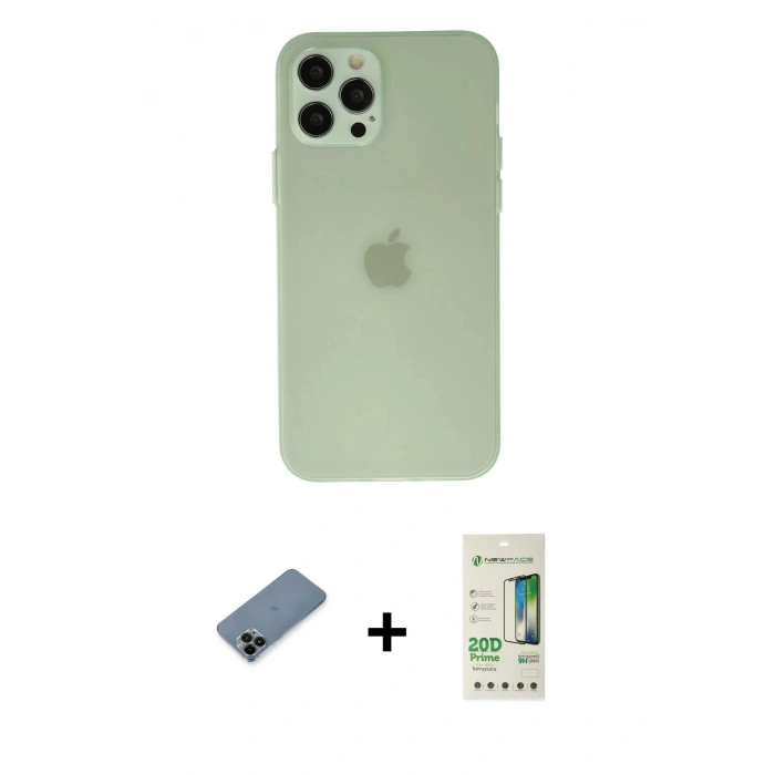 MARSİLYAN™- iPhone 12 Pro Max Kılıf Atlas Minimal Prime - Siyah 20D Premium Cam Ekran Koruyucu + Shine Kamera Lens Koruma Cam - SH