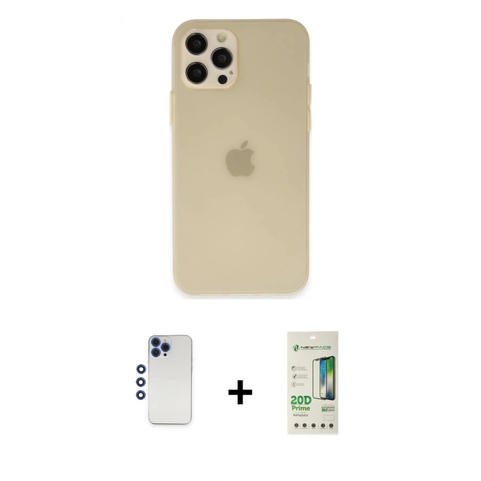 MARSİLYAN™- iPhone 12 Pro Max Kılıf Atlas Minimal Prime - Siyah 20D Premium Cam Ekran Koruyucu + Shine Kamera Lens - LT