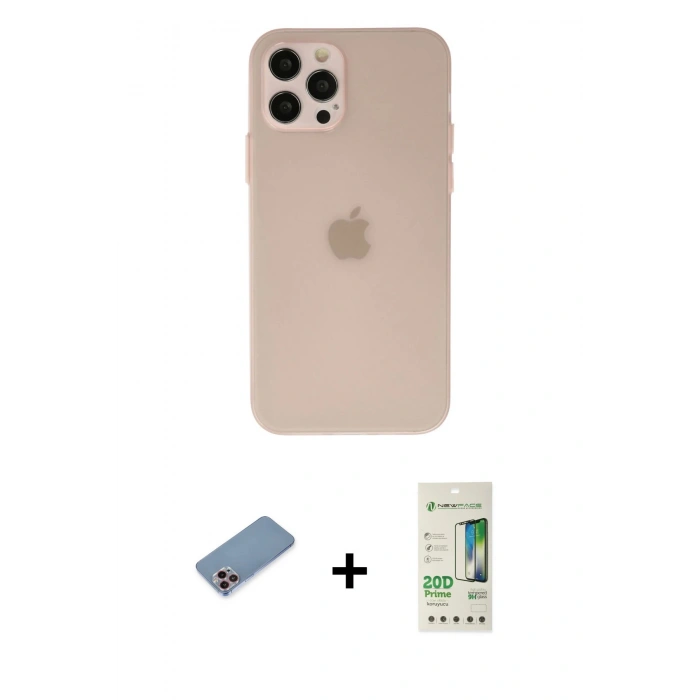 MARSİLYAN™- iPhone 12 Pro Max Kılıf Atlas Minimal Prime - Siyah 20D Premium Cam Ekran Koruyucu + Shine Kamera Lens Koruma Cam - PE