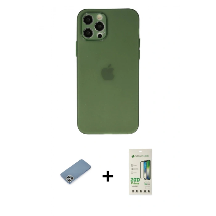 MARSİLYAN™- iPhone 12 Pro Max Kılıf Atlas Minimal Prime - Siyah 20D Premium Cam Ekran Koruyucu + Shine Kamera Lens Koruma Cam - GS
