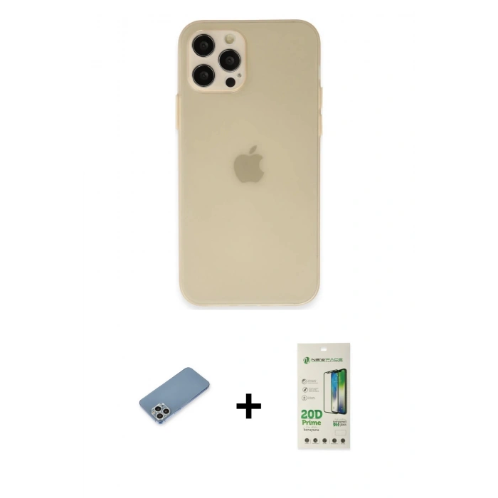 MARSİLYAN™- iPhone 12 Pro Max Kılıf Atlas Minimal Prime - Siyah 20D Premium Cam Ekran Koruyucu + Shine Kamera Lens Koruma Cam - GS