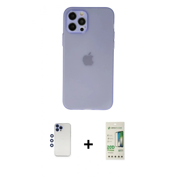 MARSİLYAN™- iPhone 12 Pro Max Kılıf Atlas Minimal Prime - Siyah 20D Premium Cam Ekran Koruyucu + Shine Kamera Lens - LT