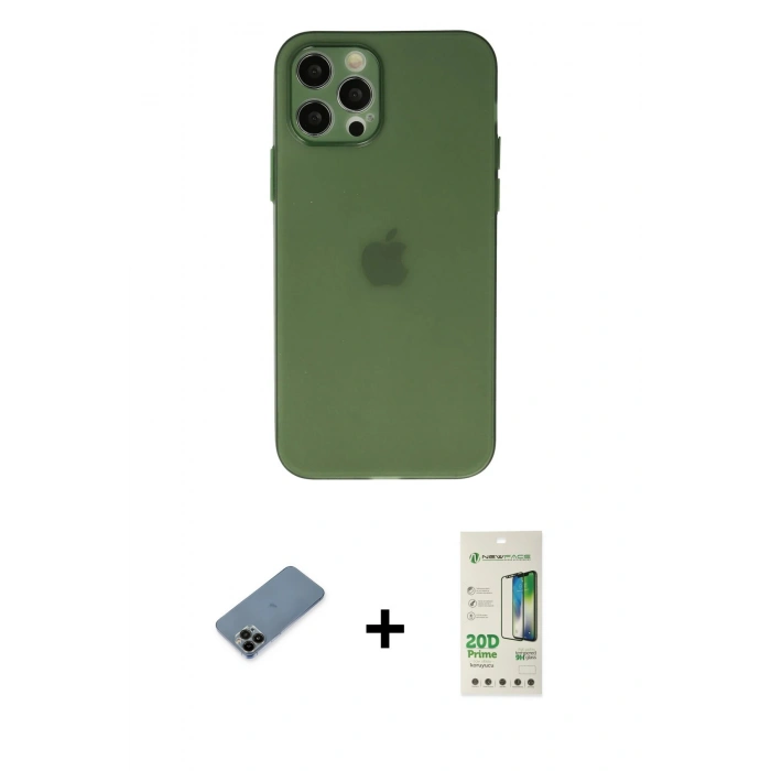 MARSİLYAN™- iPhone 12 Pro Max Kılıf Atlas Minimal Prime - Siyah 20D Premium Cam Ekran Koruyucu + Shine Kamera Lens Koruma Cam - SH