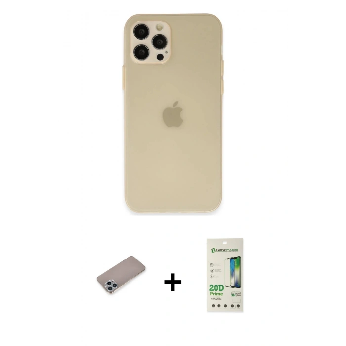 MARSİLYAN™- iPhone 12 Pro Max Kılıf Atlas Minimal Prime - Siyah 20D Premium Cam Ekran Koruyucu + Sierra Blue Shine Kamera Lens Koruma Cam