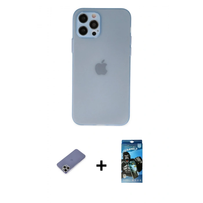 MARSİLYAN™- iPhone 12 Pro Max Kılıf Atlas Minimal Prime - Siyah 34D Izgaralı Cam + Metal Kamera Lens Koruma Cam - GD