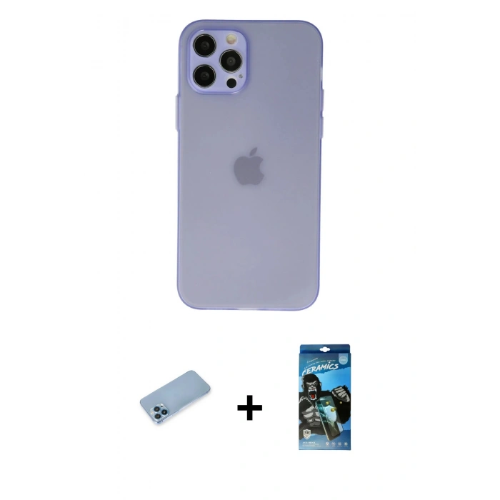 MARSİLYAN™- iPhone 12 Pro Max Kılıf Atlas Minimal Prime - Siyah 34D Izgaralı Cam + Shine Kamera Lens Koruma Cam - MI
