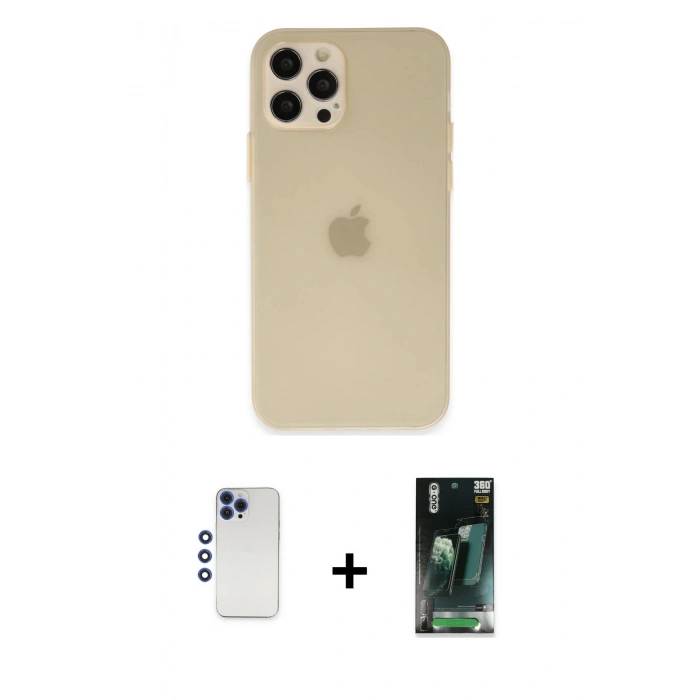 MARSİLYAN™- iPhone 12 Pro Max Kılıf Atlas Minimal Prime - Siyah 360 Mat Full Body Arka Koruyucu + Shine Kamera Lens - LT