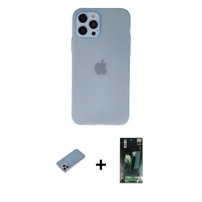 MARSİLYAN™- iPhone 12 Pro Max Kılıf Atlas Minimal Prime - Siyah 360 Mat Full Body Arka Koruyucu + Shine Kamera Lens Koruma Cam - PE