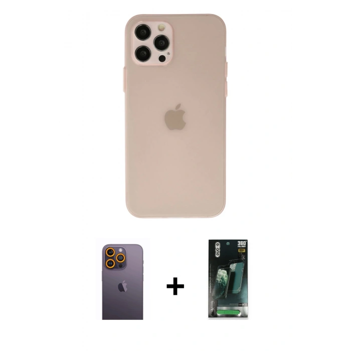 MARSİLYAN™- iPhone 12 Pro Max Kılıf Atlas Minimal Prime - Siyah 360 Mat Full Body Arka Koruyucu + Sarı Neon Fosforlu Kamera Lens