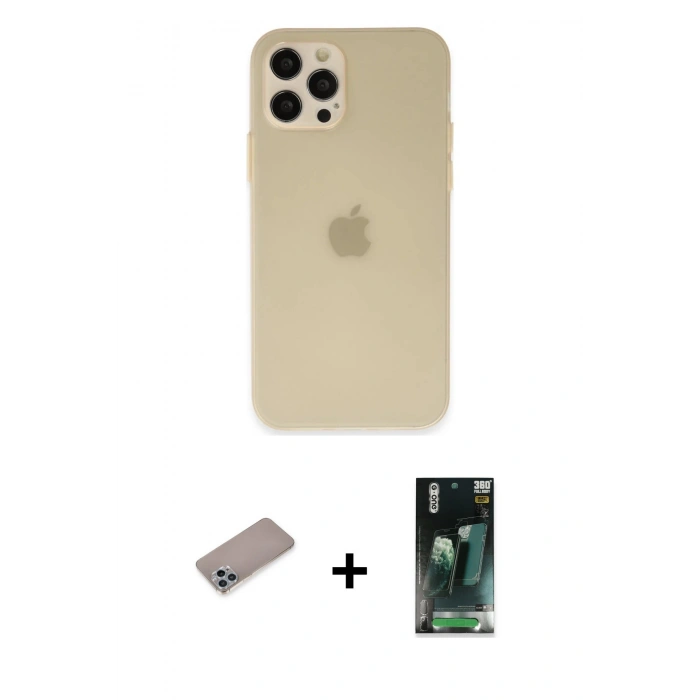MARSİLYAN™- iPhone 12 Pro Max Kılıf Atlas Minimal Prime - Siyah 360 Mat Full Body Arka Koruyucu + Shine Kamera Lens Koruma Cam - SABE