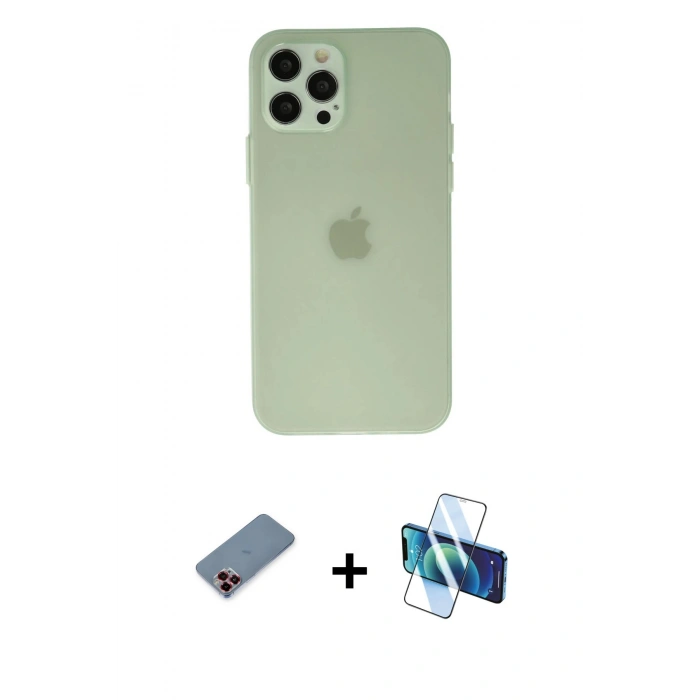 MARSİLYAN™- iPhone 12 Pro Max Kılıf Atlas Minimal Prime - Siyah 3D Antistatik Cam Ekran Koruyucu + Metal Kamera Lens Koruma Cam - KI