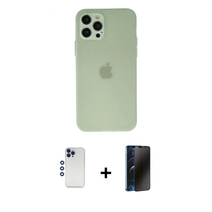 MARSİLYAN™- iPhone 12 Pro Max Kılıf Atlas Minimal Prime - Siyah 3D Antistatik Hayalet Cam Ekran Koruyucu + Shine Kamera Lens - LT