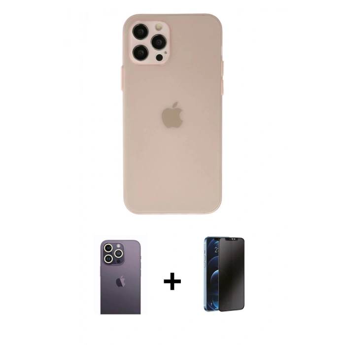 MARSİLYAN™- iPhone 12 Pro Max Kılıf Atlas Minimal Prime - Siyah 3D Antistatik Hayalet Cam Ekran Koruyucu + Neon Fosforlu Kamera Lens - BZ