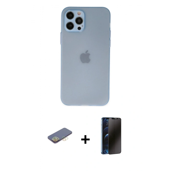 MARSİLYAN™- iPhone 12 Pro Max Kılıf Atlas Minimal Prime - Siyah 3D Antistatik Hayalet Cam Ekran Koruyucu + Renkli Kamera Lens Koruma Cam - SI