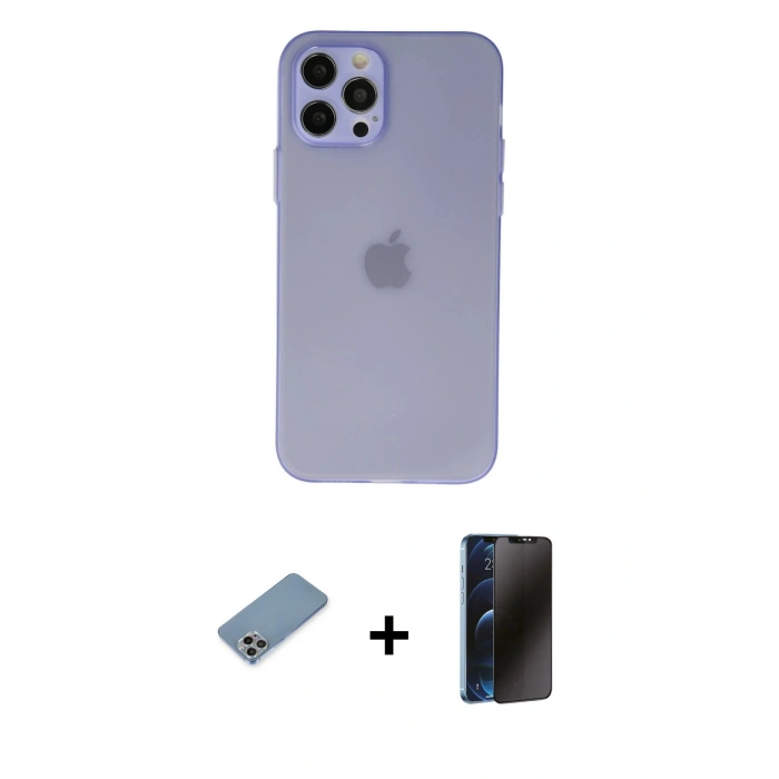 MARSİLYAN™- iPhone 12 Pro Max Kılıf Atlas Minimal Prime - Siyah 3D Antistatik Hayalet Cam Ekran Koruyucu + Shine Kamera Lens Koruma Cam - GI
