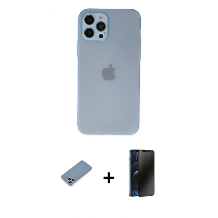 MARSİLYAN™- iPhone 12 Pro Max Kılıf Atlas Minimal Prime - Siyah 3D Antistatik Hayalet Cam Ekran Koruyucu + Shine Kamera Lens Koruma Cam - GI