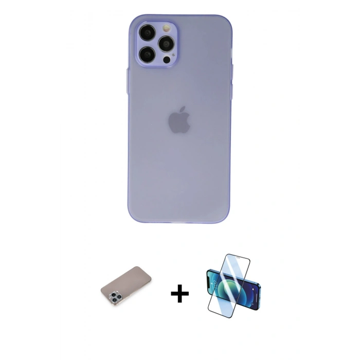 MARSİLYAN™- iPhone 12 Pro Max Kılıf Atlas Minimal Prime - Siyah 3D Antistatik Seramik Nano Ekran Koruyucu + Shine Kamera Lens Koruma Cam - SABE