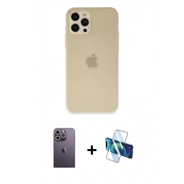 MARSİLYAN™- iPhone 12 Pro Max Kılıf Atlas Minimal Prime - Siyah 3D Antistatik Seramik Nano Ekran Koruyucu + Neon Fosforlu Kamera Lens - BZ