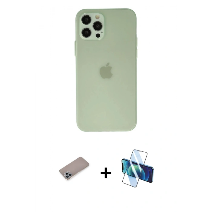 MARSİLYAN™- iPhone 12 Pro Max Kılıf Atlas Minimal Prime - Siyah 3D Antistatik Seramik Nano Ekran Koruyucu + Shine Kamera Lens Koruma Cam - SABE