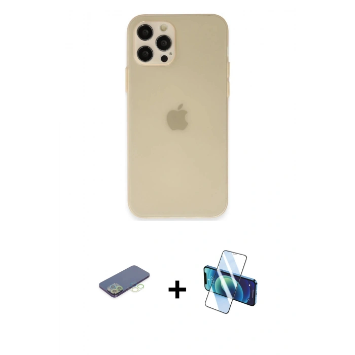 MARSİLYAN™- iPhone 12 Pro Max Kılıf Atlas Minimal Prime - Siyah 3D Antistatik Seramik Nano Ekran Koruyucu + Renkli Kamera Lens Koruma Cam - YL