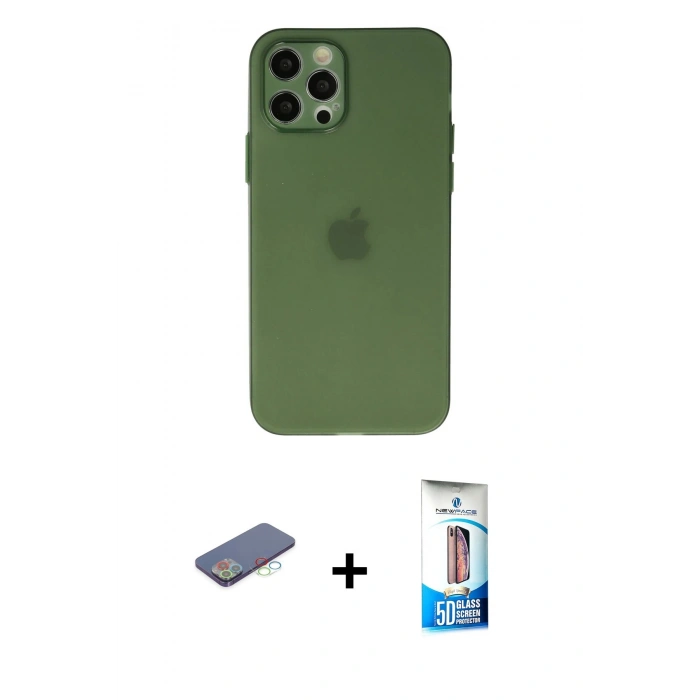 MARSİLYAN™- iPhone 12 Pro Max Kılıf Atlas Minimal Prime - Siyah 5D Eko Cam Ekran Koruyucu + Renkli Kamera Lens Koruma Cam - MI
