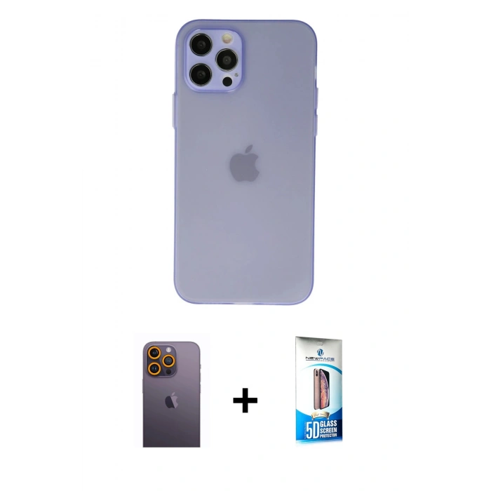 MARSİLYAN™- iPhone 12 Pro Max Kılıf Atlas Minimal Prime - Siyah 5D Eko Cam Ekran Koruyucu + Neon Fosforlu Kamera Lens - SI