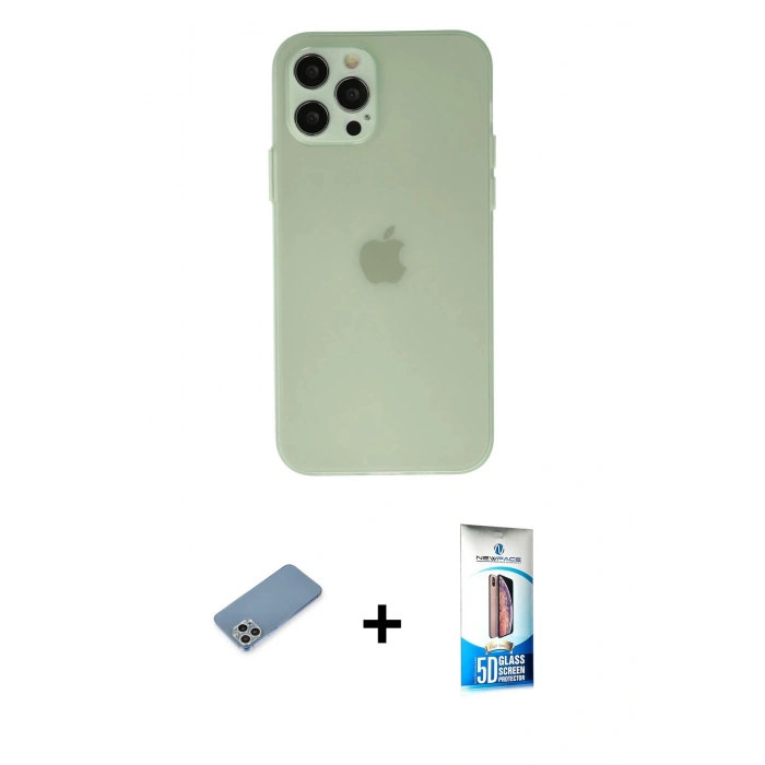 MARSİLYAN™- iPhone 12 Pro Max Kılıf Atlas Minimal Prime - Siyah 5D Eko Cam Ekran Koruyucu + Shine Kamera Lens Koruma Cam - GS
