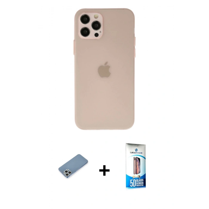 MARSİLYAN™- iPhone 12 Pro Max Kılıf Atlas Minimal Prime - Siyah 5D Eko Cam Ekran Koruyucu + Shine Kamera Lens Koruma Cam - GS