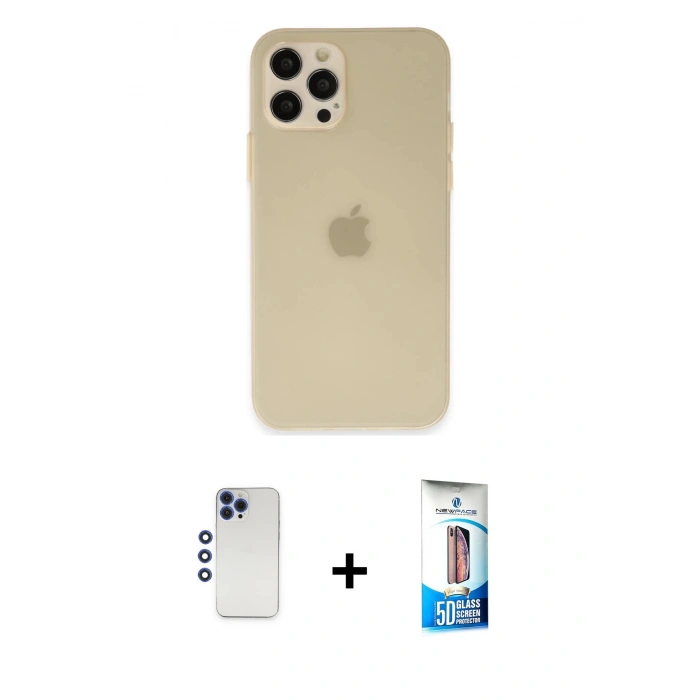 MARSİLYAN™- iPhone 12 Pro Max Kılıf Atlas Minimal Prime - Siyah 5D Eko Cam Ekran Koruyucu + Shine Kamera Lens - LT