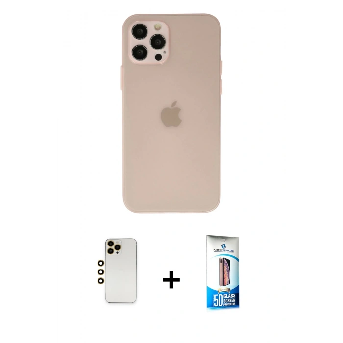 MARSİLYAN™- iPhone 12 Pro Max Kılıf Atlas Minimal Prime - Siyah 5D Eko Cam Ekran Koruyucu + Shine Kamera Lens - GD