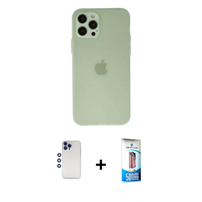 MARSİLYAN™- iPhone 12 Pro Max Kılıf Atlas Minimal Prime - Siyah 5D Eko Cam Ekran Koruyucu + Shine Kamera Lens - LT