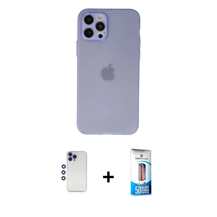 MARSİLYAN™- iPhone 12 Pro Max Kılıf Atlas Minimal Prime - Siyah 5D Eko Cam Ekran Koruyucu + Shine Kamera Lens - LT