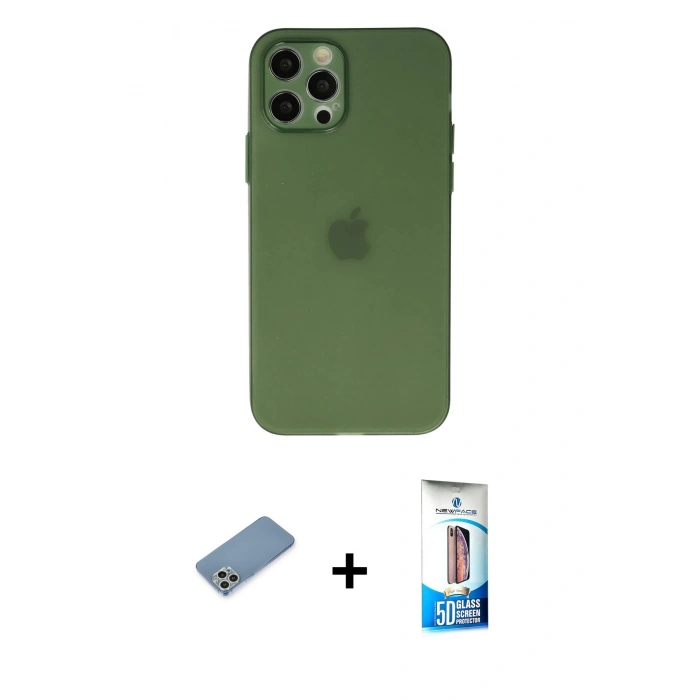 MARSİLYAN™- iPhone 12 Pro Max Kılıf Atlas Minimal Prime - Siyah 5D Eko Cam Ekran Koruyucu + Shine Kamera Lens Koruma Cam - GS