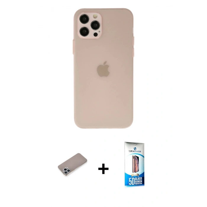 MARSİLYAN™- iPhone 12 Pro Max Kılıf Atlas Minimal Prime - Siyah 5D Eko Cam Ekran Koruyucu + Sierra Blue Shine Kamera Lens Koruma Cam