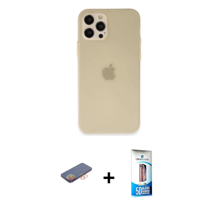 MARSİLYAN™- iPhone 12 Pro Max Kılıf Atlas Minimal Prime - Siyah 5D Eko Cam Ekran Koruyucu + Renkli Kamera Lens Koruma Cam - TU