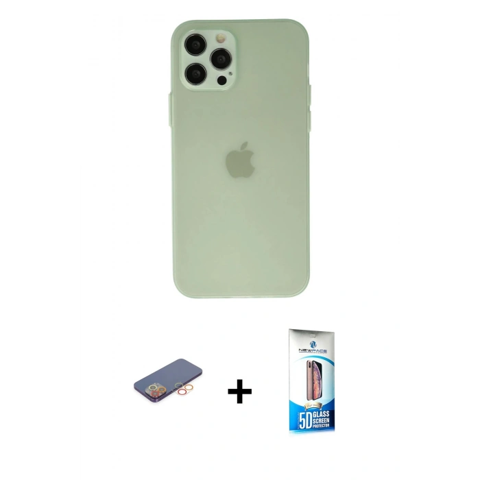 MARSİLYAN™- iPhone 12 Pro Max Kılıf Atlas Minimal Prime - Siyah 5D Eko Cam Ekran Koruyucu + Renkli Kamera Lens Koruma Cam - TU