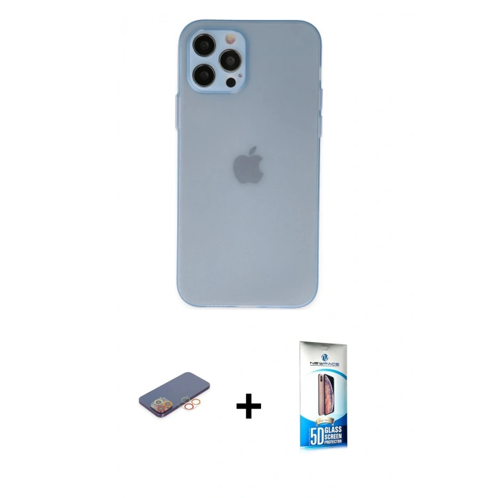 MARSİLYAN™- iPhone 12 Pro Max Kılıf Atlas Minimal Prime - Siyah 5D Eko Cam Ekran Koruyucu + Renkli Kamera Lens Koruma Cam - TU