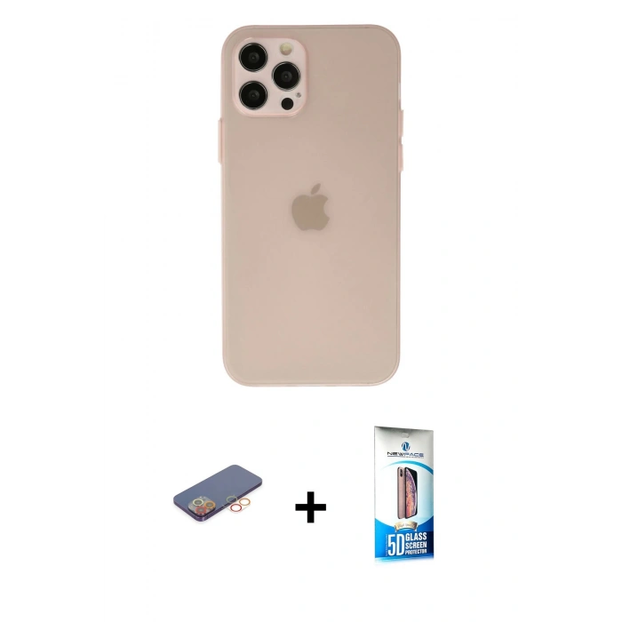 MARSİLYAN™- iPhone 12 Pro Max Kılıf Atlas Minimal Prime - Siyah 5D Eko Cam Ekran Koruyucu + Renkli Kamera Lens Koruma Cam - TU