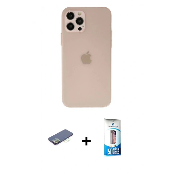 MARSİLYAN™- iPhone 12 Pro Max Kılıf Atlas Minimal Prime - Siyah 5D Eko Cam Ekran Koruyucu + Renkli Kamera Lens Koruma Cam - YL