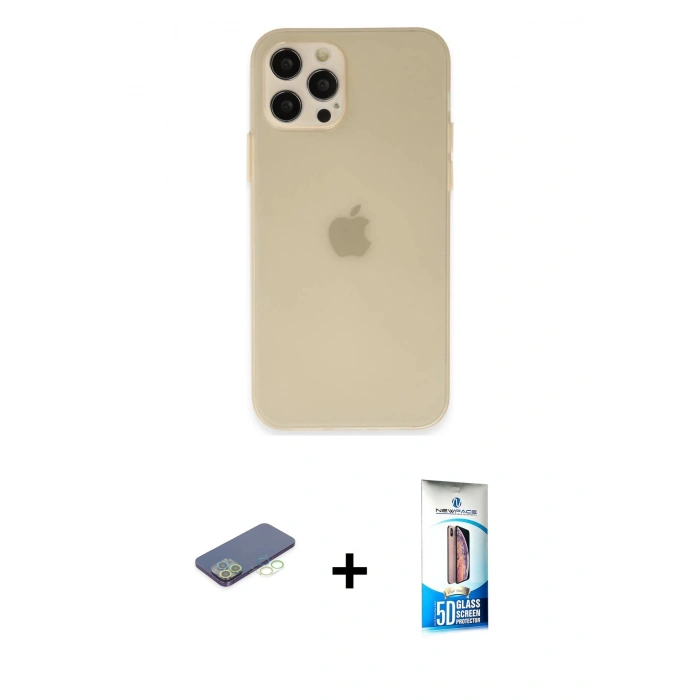 MARSİLYAN™- iPhone 12 Pro Max Kılıf Atlas Minimal Prime - Siyah 5D Eko Cam Ekran Koruyucu + Renkli Kamera Lens Koruma Cam - YL