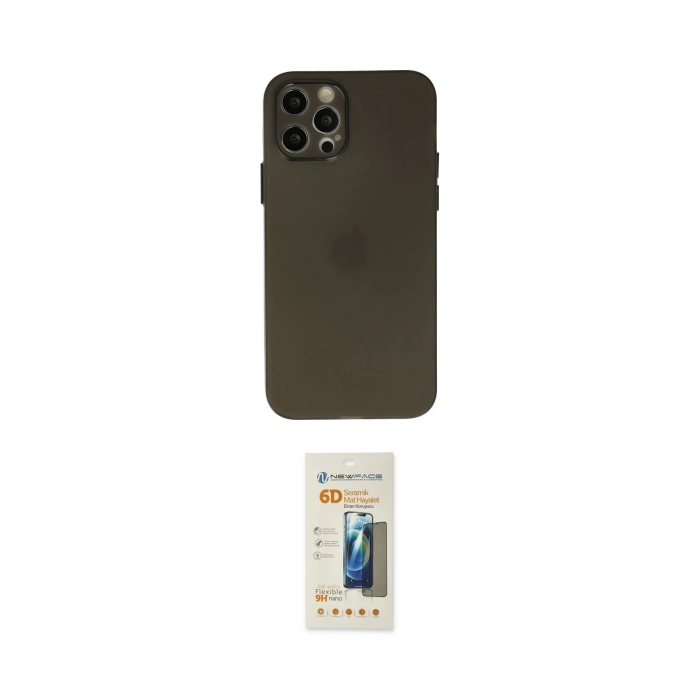 MARSİLYAN™- iPhone 12 Pro Max Kılıf Atlas Minimal Prime - Siyah 6D Mat Seramik Hayalet Nano Ekran Koruyucu