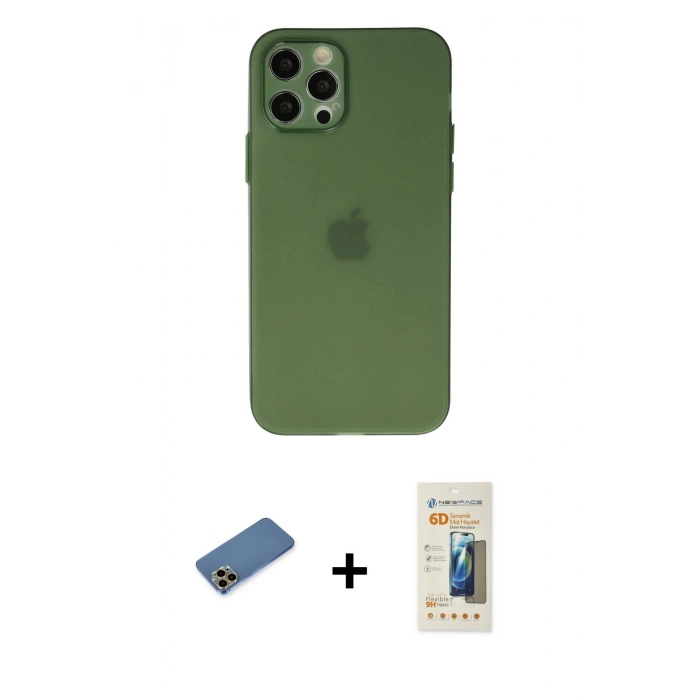 MARSİLYAN™- iPhone 12 Pro Max Kılıf Atlas Minimal Prime - Siyah 6D Mat Seramik Hayalet Nano Ekran Koruyucu + Shine Kamera Lens Koruma Cam - GD