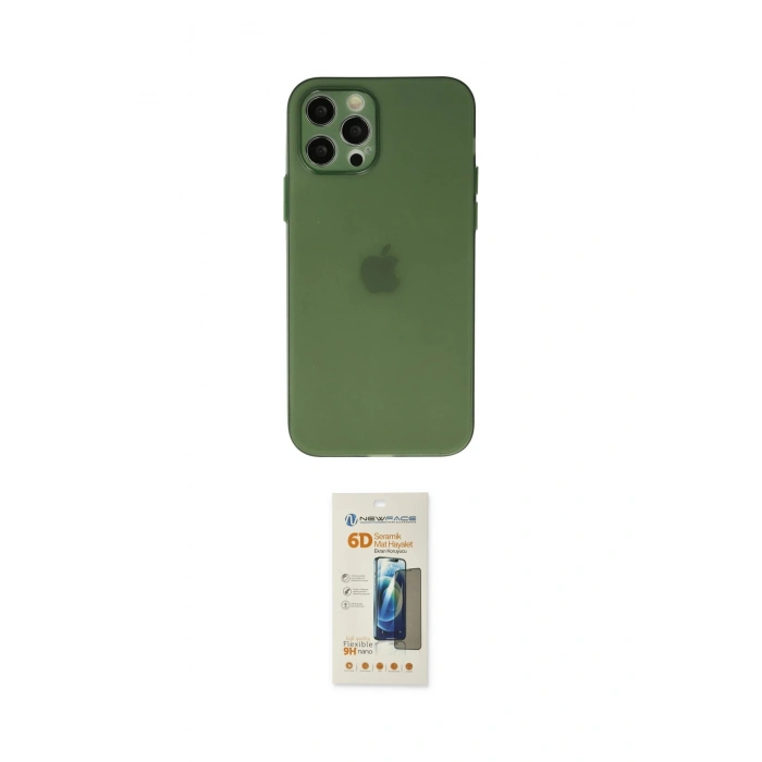 MARSİLYAN™- iPhone 12 Pro Max Kılıf Atlas Minimal Prime - Siyah 6D Mat Seramik Hayalet Nano Ekran Koruyucu